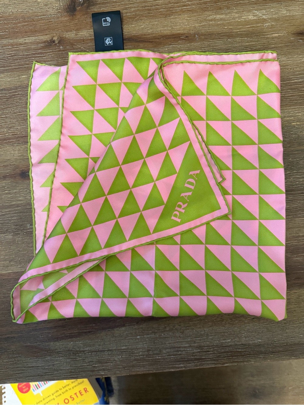 Prada Pink & Green Triangle Pattern Silk Scarf